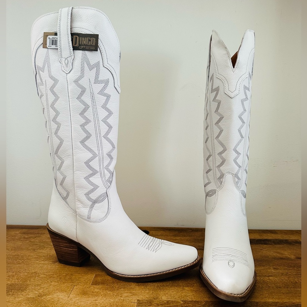 Anthropologie Tall White Leather Western / Cowboy Boots by Dingo